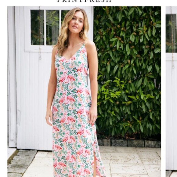 Satin Chic to Sleep Nightie in Flock of Flamingos Size 1x